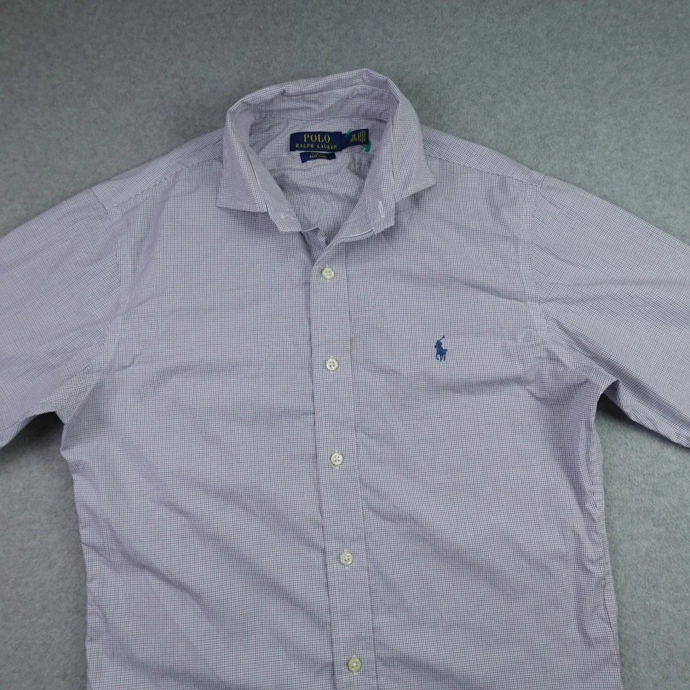 Polo Ralph Lauren Shirt Mens 15 32/33 Purple Slim Fit Dress Easy Care Gingham